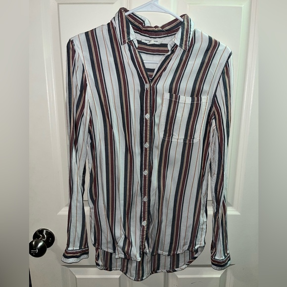 Beachlunchlounge Black White Burgundy Casual Button Down Shirt - Picture 1 of 3